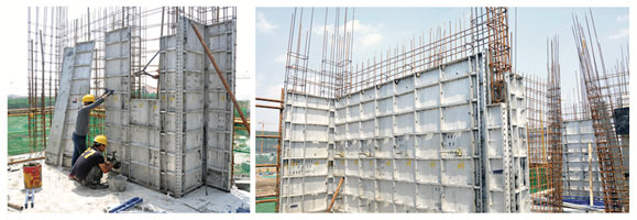 Assembly-of-wall-formwork-and-column-formwork